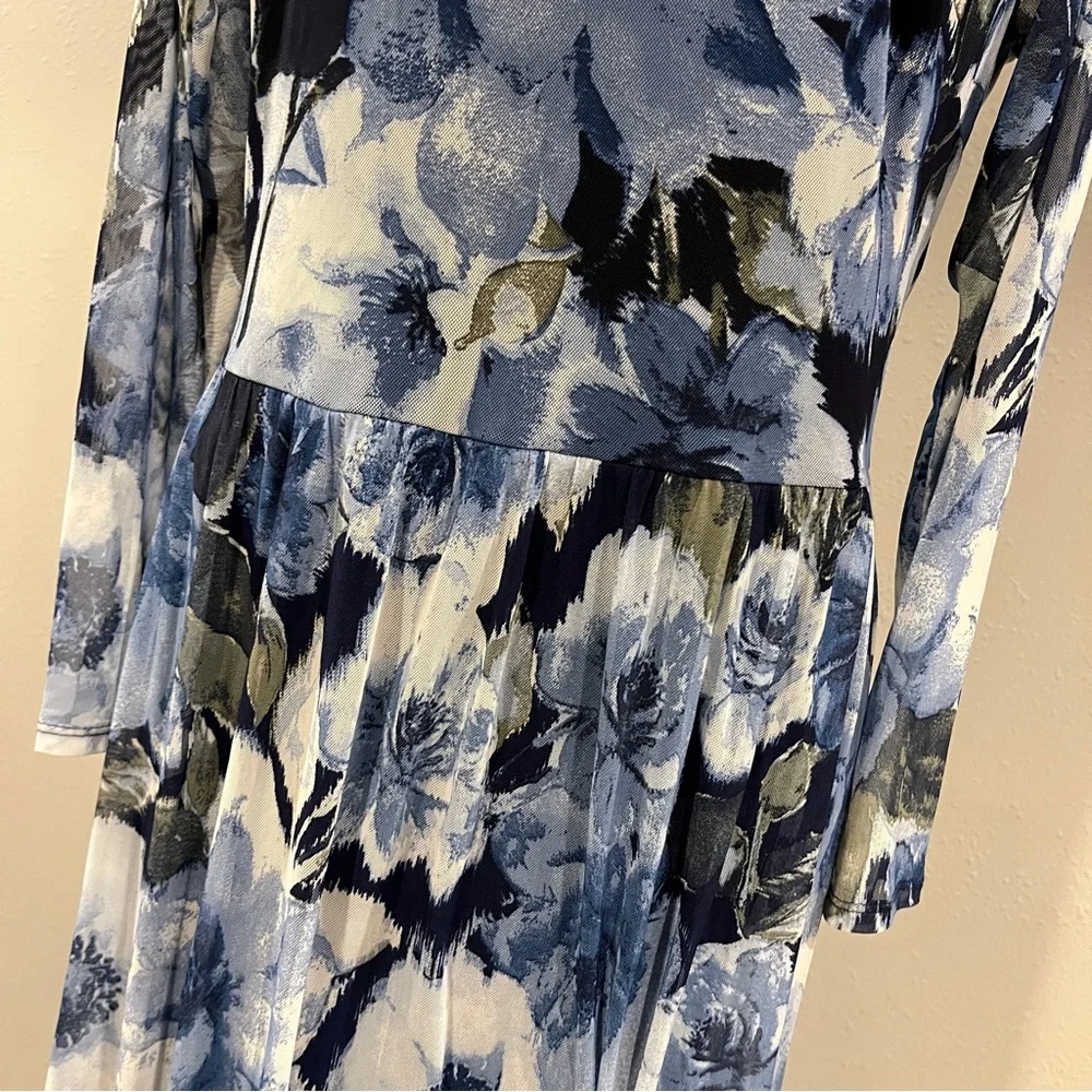 Enfocus Studio Blue Floral Mock-Neck Long Sleeve Midi Dress size 10‎
